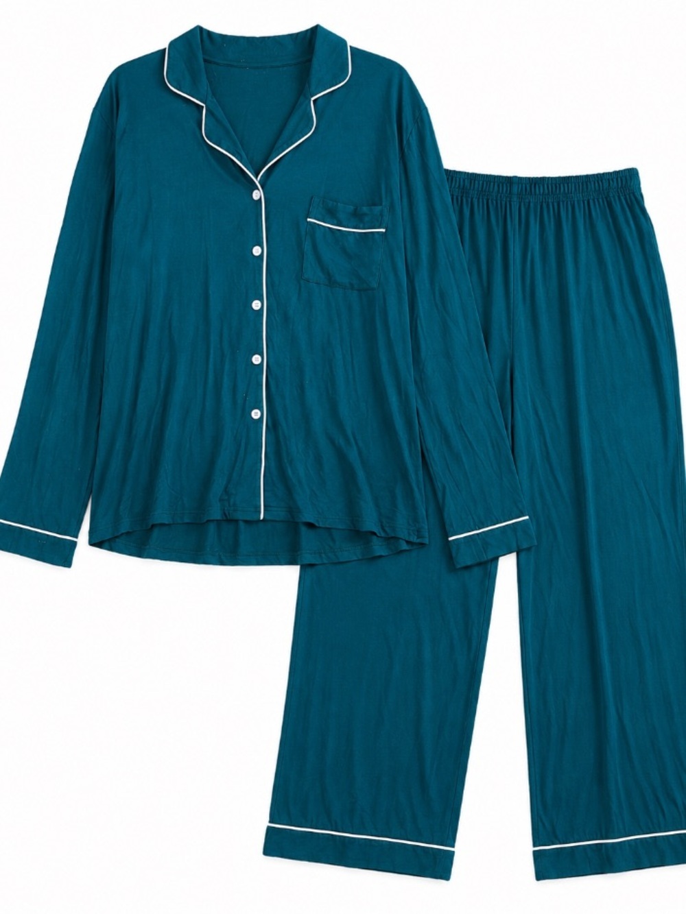 Source Unknown • Teal • Button-Front • Pajama Set • White Piping • XXL
